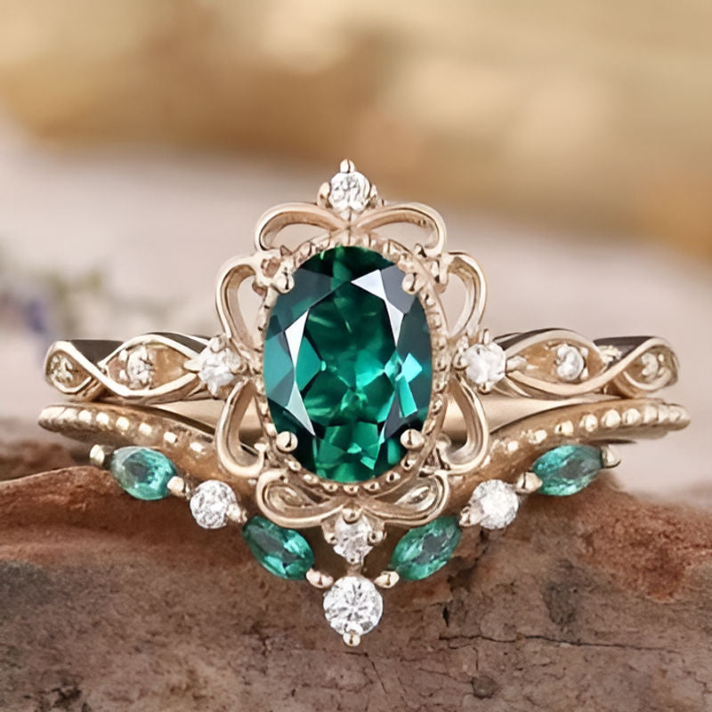 Elegant Green Stone Flower Ring