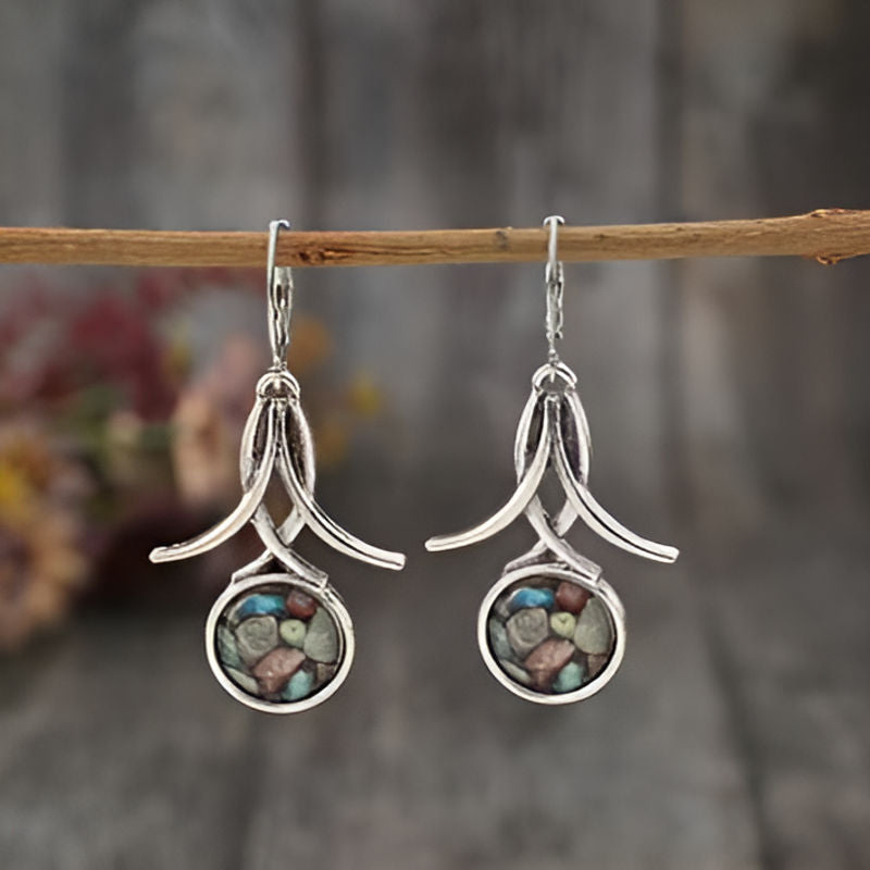 Silver Paste Multicolor Stones Earrings