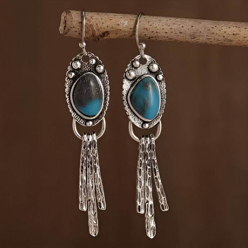 Vintage Geometry Blue Stone Earrings
