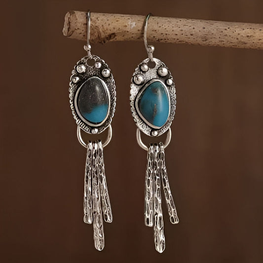 Vintage Geometry Blue Stone Earrings