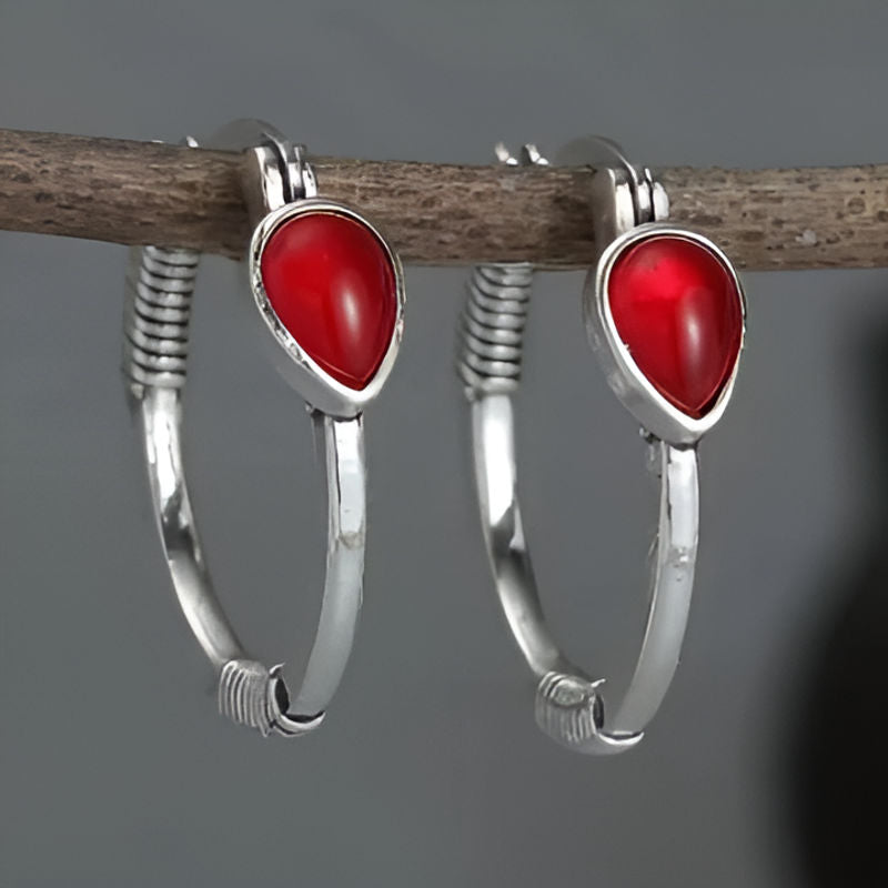Vintage Red Synthetic Hoop Earrings