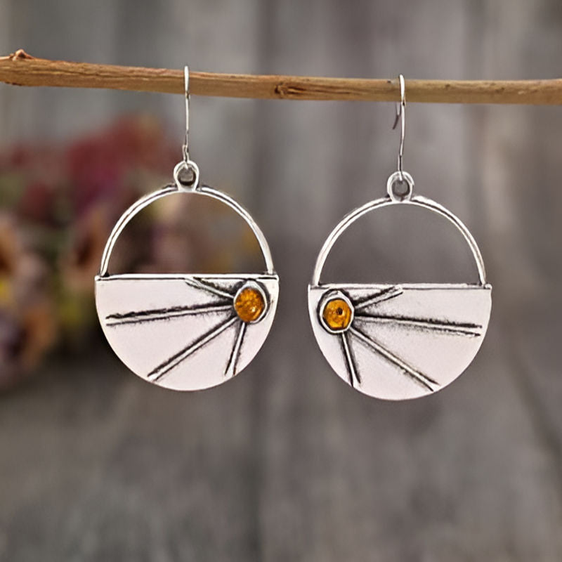 Vintage Silver Champagne Stone Earrings