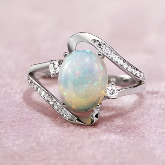 Silver Round White Stone Ring