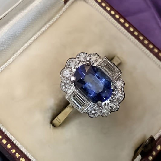 Gold Round Flower Blue Stone Ring