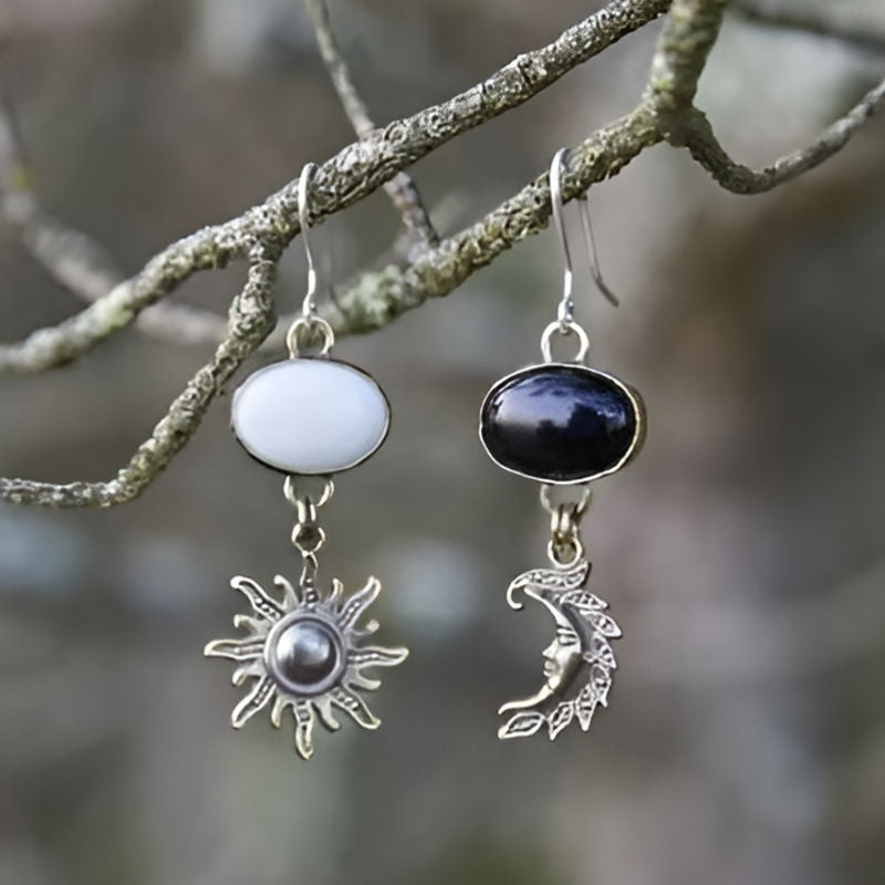 Silver Sun Moon Dangle Earrings