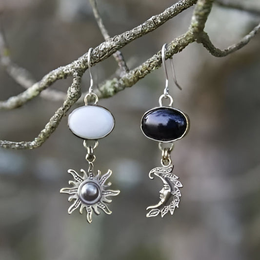 Silver Sun Moon Dangle Earrings