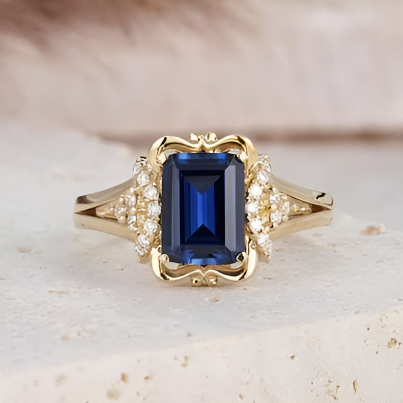 Gold Square Blue Stone Ring
