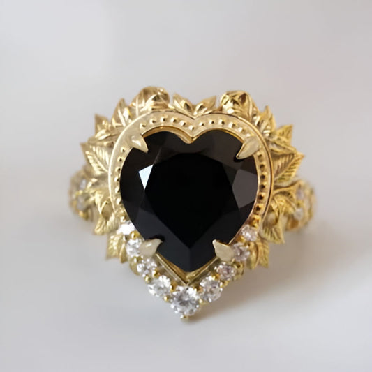 Gold Flower Leaf Heart Ring