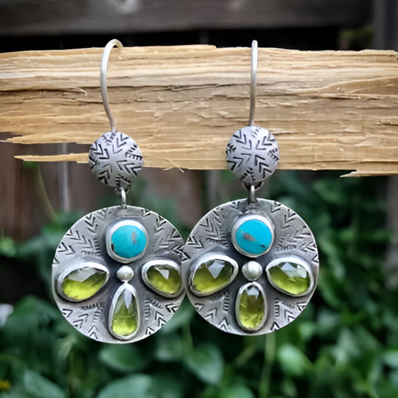 Elegant Inlaid Olive Stone Earrings