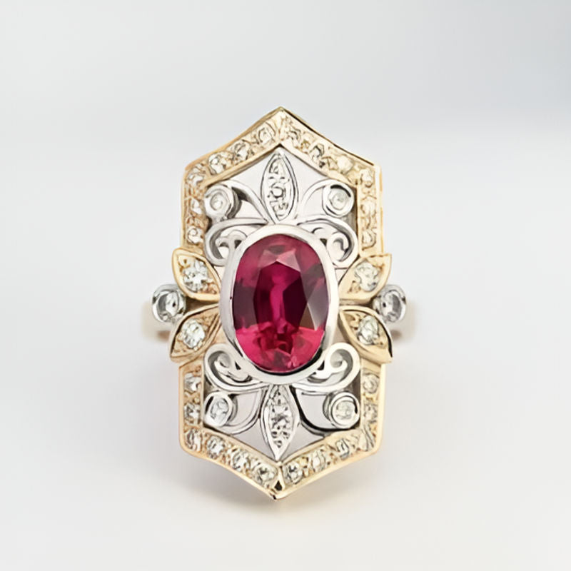 Gold Silver Square Flower Ring