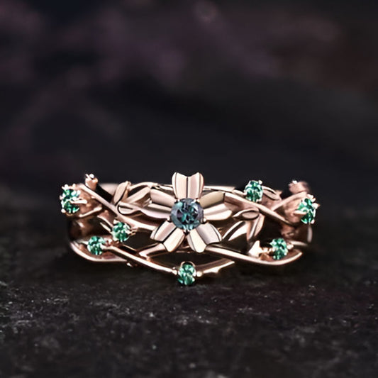 Gold Rose Green Stone Ring