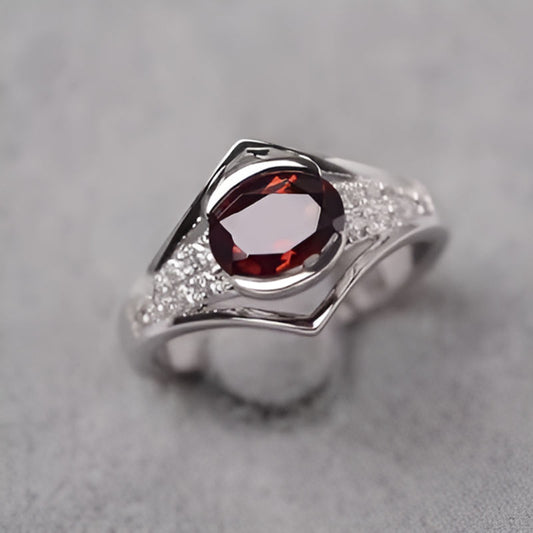 Silver Geometry Red Stone Ring