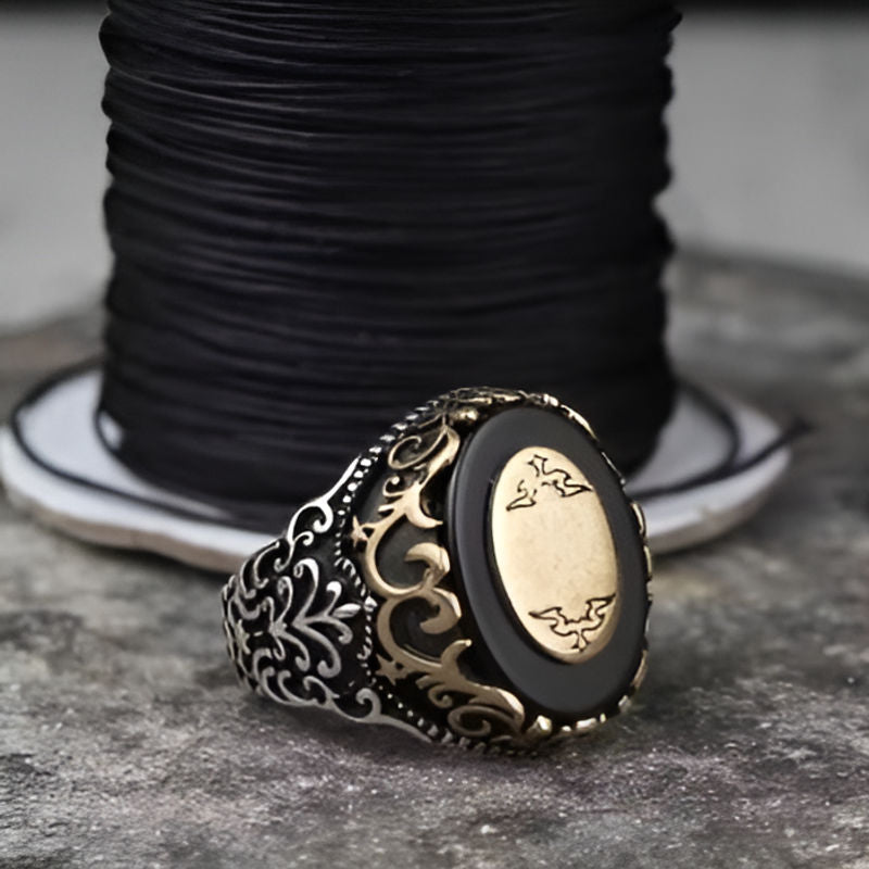 Silver Inlaid Black Zircon Punk Ring