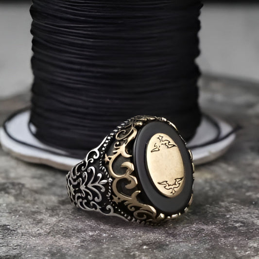 Silver Inlaid Black Zircon Punk Ring