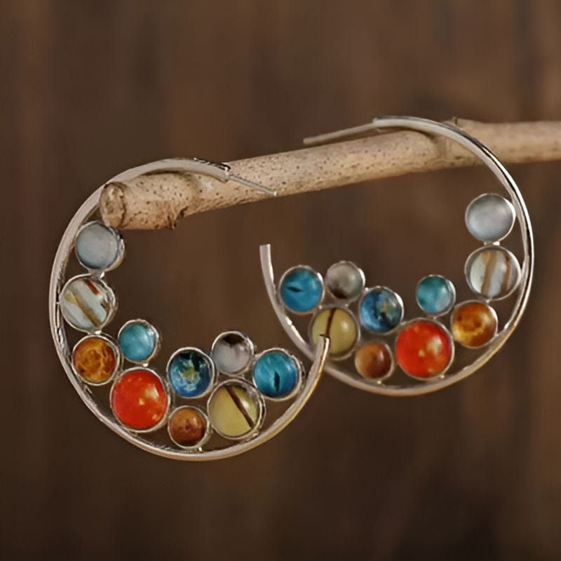 Elegant Planet Design Hoop Earrings