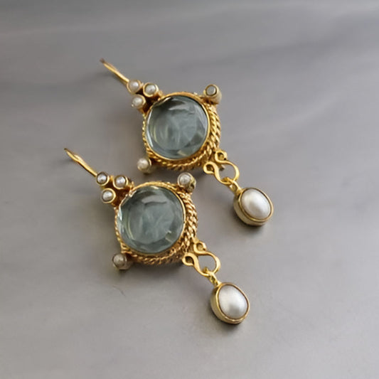 Vintage Dark Blue Flower Earrings