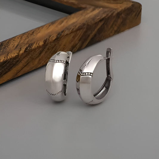 Silver Round Geometry Hoop Earrings