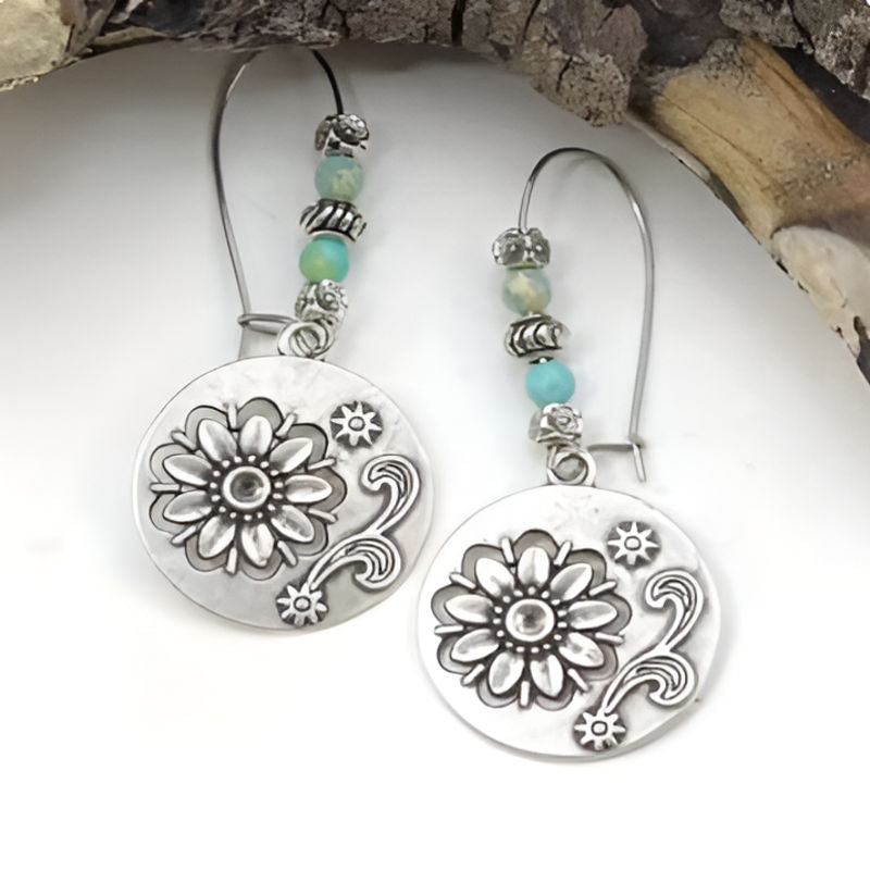 Vintage Round Geometry Sunflower Earrings