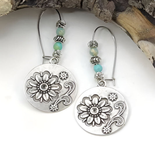Vintage Round Geometry Sunflower Earrings