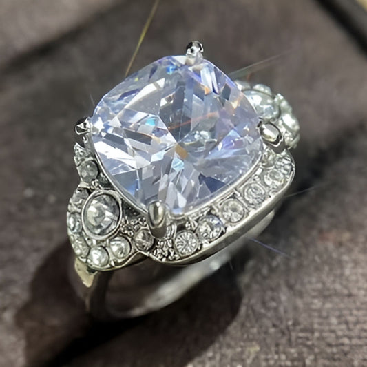 Silver Square White Stone Ring