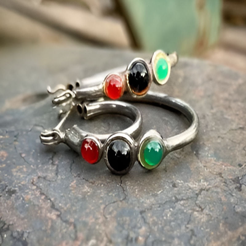 Vintage Red Green Black Stone Earrings