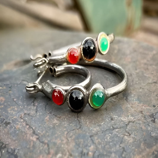 Vintage Red Green Black Stone Earrings
