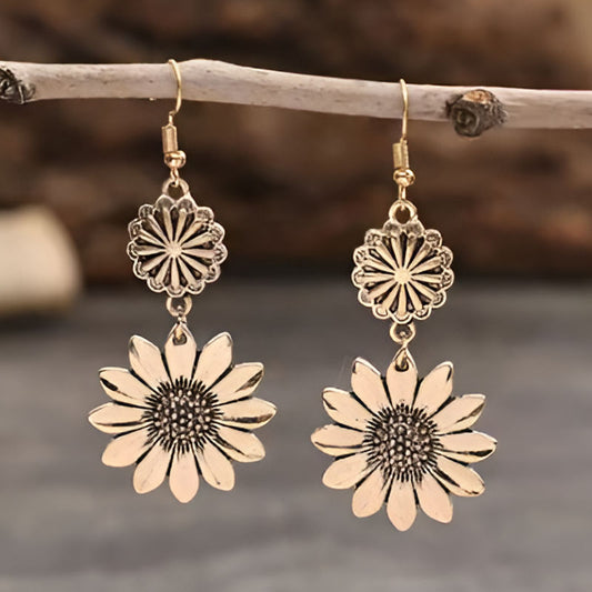 Gold Carving Sunflower Earrings