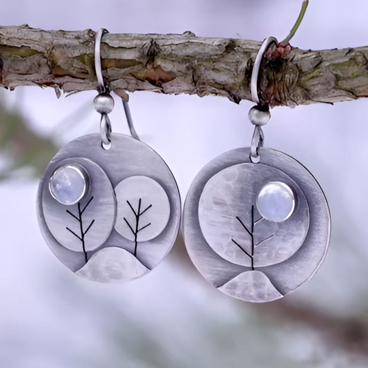 Vintage Round  White Stones Drop Earrings