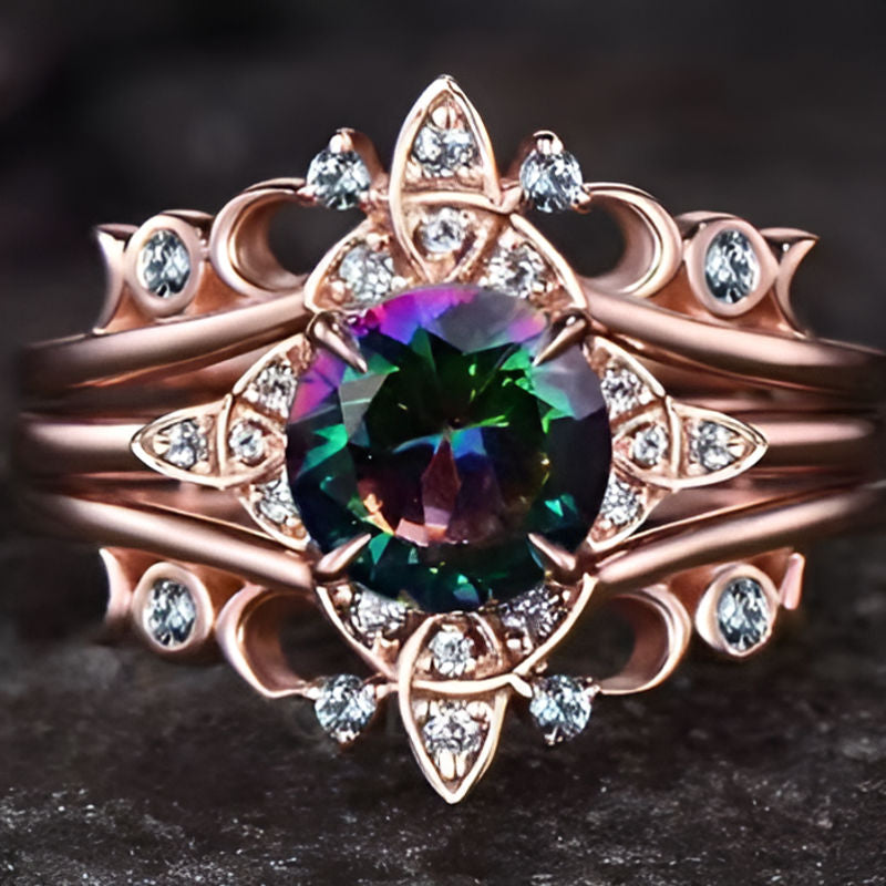 Rose Gold Rainbow Stone Ring