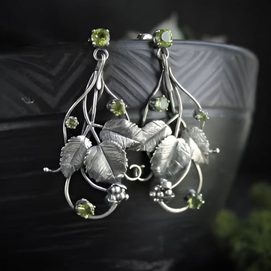 Vintage Silver Flower Leaf Earrings