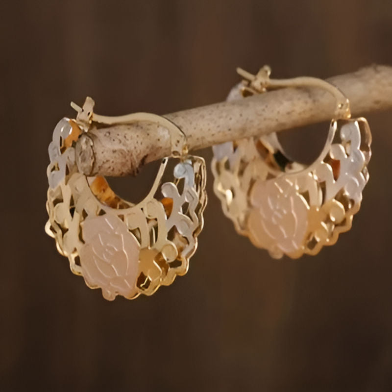 Vintage Flower Gold Drop Earrings