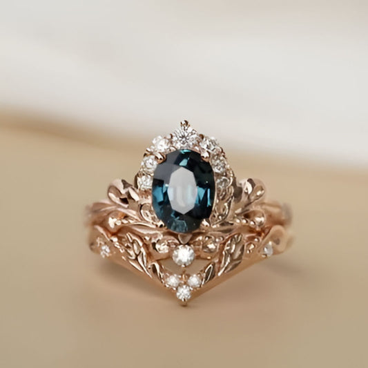 Elegant Blue Stone Rose Flower Ring