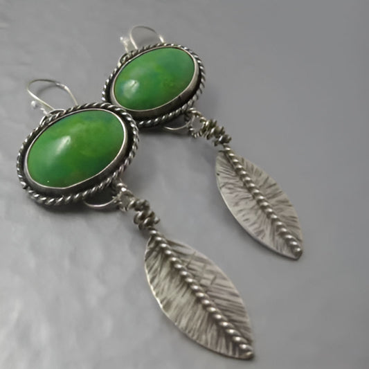 Vintage Oval Green Stone Earrings