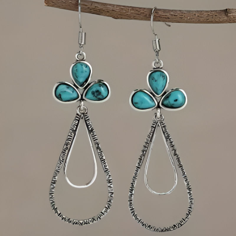 Gold Waterdrop Green Stone Earrings