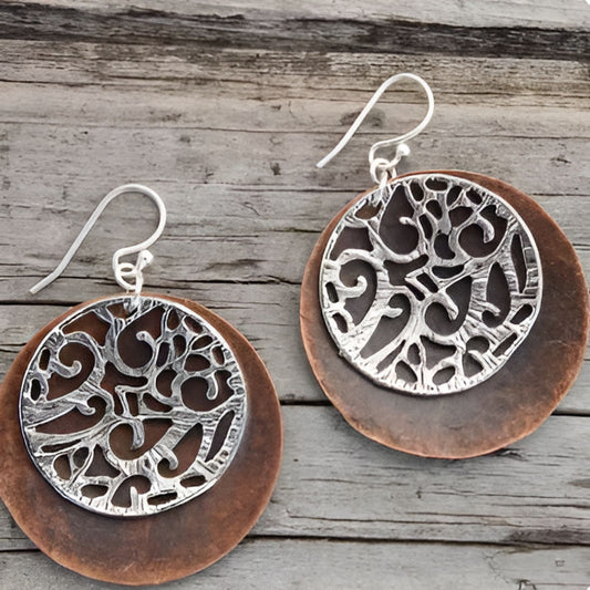 Vintage Red Copper Flower Earrings