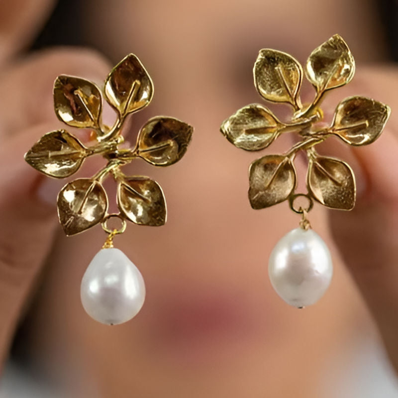 Gold Imitation Pearl Dangle Earrings