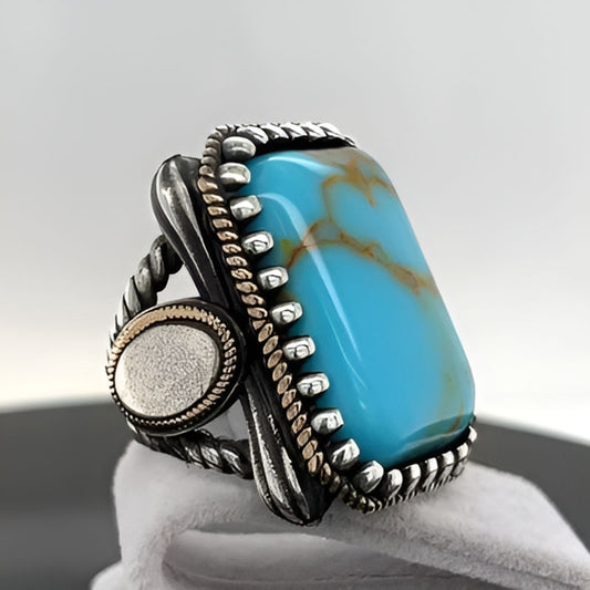 Vintage Square Blue Stone Leaf Ring
