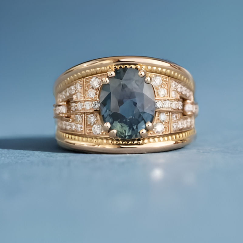 Gold Round Blue Stone Ring
