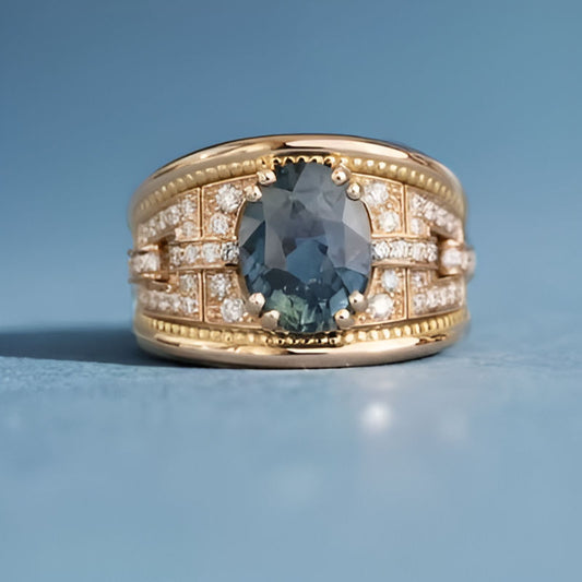 Gold Round Blue Stone Ring