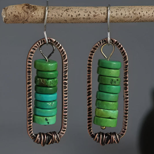 Vintage Handmade Round Green Stone Earrings