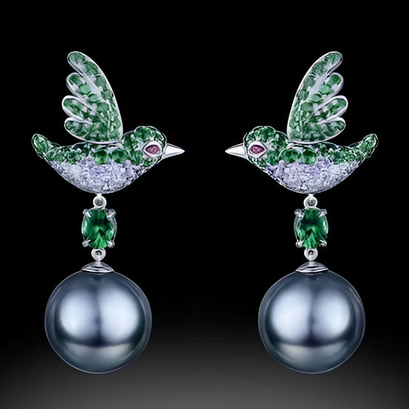 Silver Inlaid Green Stone Earrings