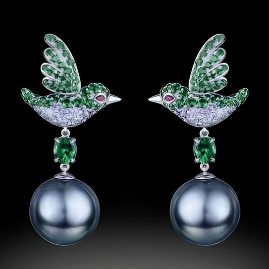 Silver Inlaid Green Stone Earrings