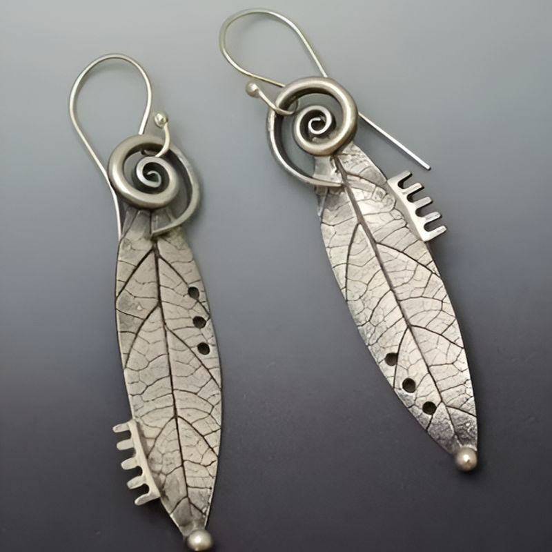 Vintage Leaf Spiral Pattern Dangle Earrings