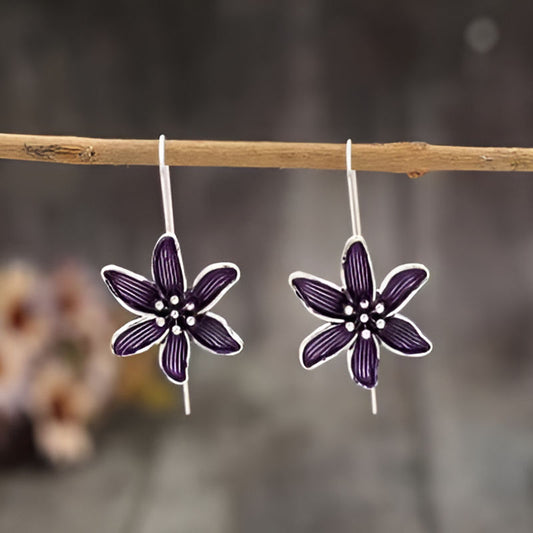 Silver Blue Flower Dangle Earrings