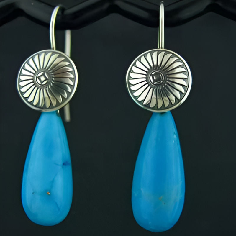 Silver Geometry Blue Stone Earrings