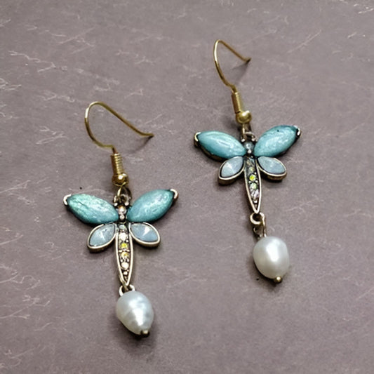 Vintage Round Inlaid Pearl Earrings