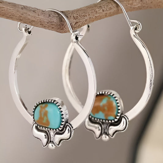 Vintage Round Blue Stone Earrings