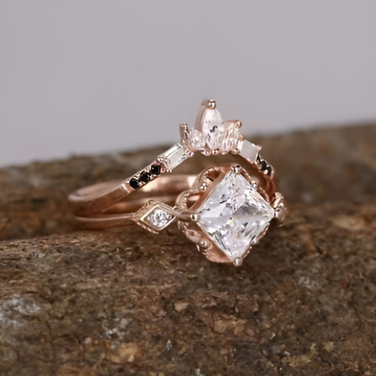 Elegant Square Oval Flower White Stone Ring