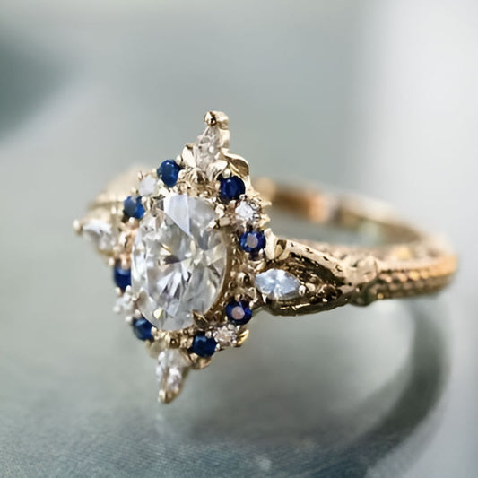 Gold Round White Stone Ring