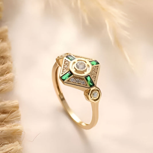 Gold Square Round Ring
